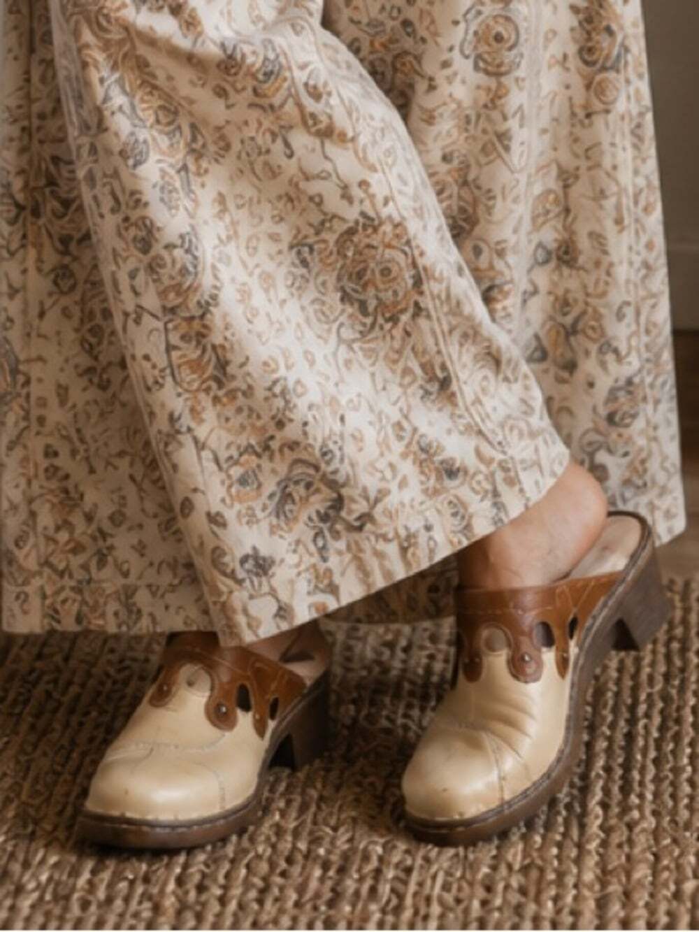 Josef Seibel Leather Mule Clogs EU 39 Cream Tan Comfort Shoes Boho Cottagecore